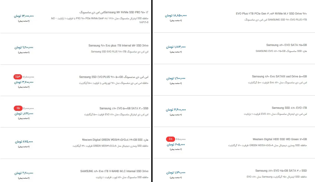 جدول-قیمت-هارد